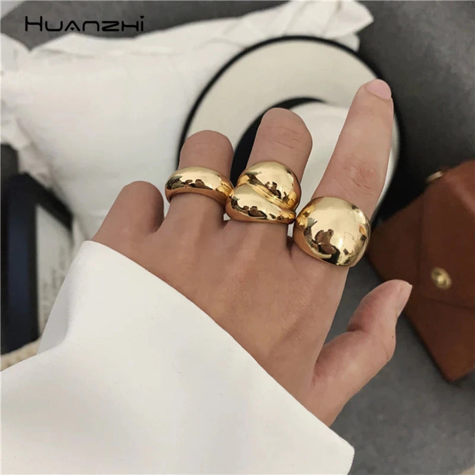 2020 Gold Color Silver Color Metal Minimalist Glossy Wide Open Rings Geometric Finger Rings for Women Men Jewelry