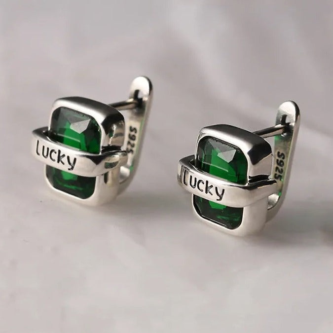 MEWANRY Prevent Allergy LUCK Green Zircon Earrings for Women Vintage Geometric Charming Simple Punk Chic Birthday Jewelry Gifts