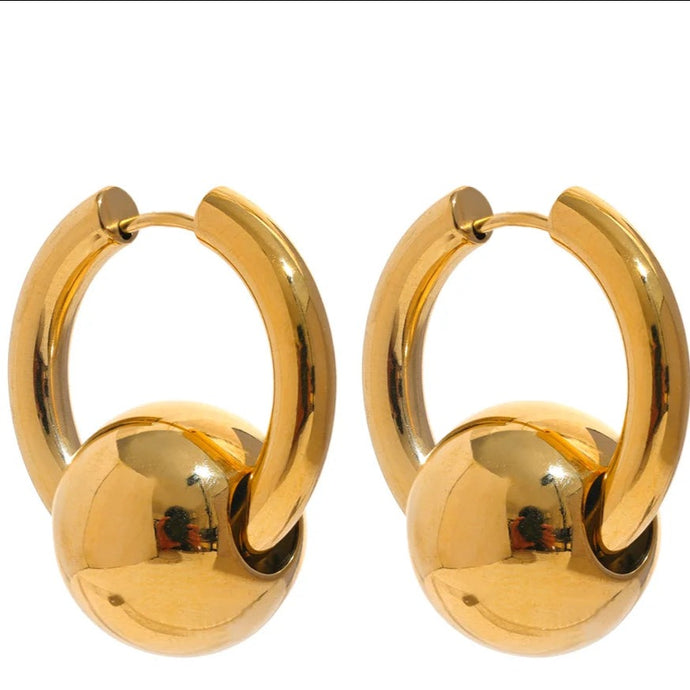 316L Stainless Steel Metal round Ball Hoop Earrings Waterproof 18K Gold PVD Plated Texture Fashion Charm Jewelry Women New