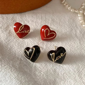 Drop Glaze Love Heart Stud Earrings for Women French Vintage Simple Elegant Prevent Allergy Wedding Bride Jewelry Gifts