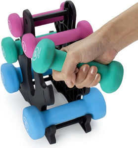 Set of 3 Pairs of Neoprene Body Sculpting Hand Weights with Stand by