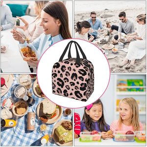 Lunch Bag for Women Leopard Print Cheetah Pink Insulated Lunch Box Cooler Tote for Adult Kids Work Office School Picnic Reusable