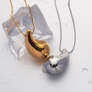Uworld 18K Gold Plated Big Tear Drop Necklace Stainless Steel Chunky Waterdrop Pendant Necklace