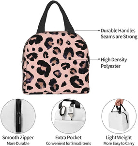Lunch Bag for Women Leopard Print Cheetah Pink Insulated Lunch Box Cooler Tote for Adult Kids Work Office School Picnic Reusable