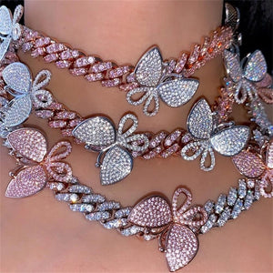 Cuban Chain Butterfly Rhinestone Choker Necklace - Two-One-Fifth Co.