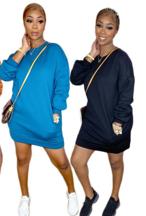 Solid Sweatshirt Dresses/ Round Neck Long Sleeve - Two-One-Fifth Co.