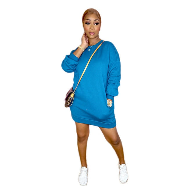 Solid Sweatshirt Dresses/ Round Neck Long Sleeve - Two-One-Fifth Co.